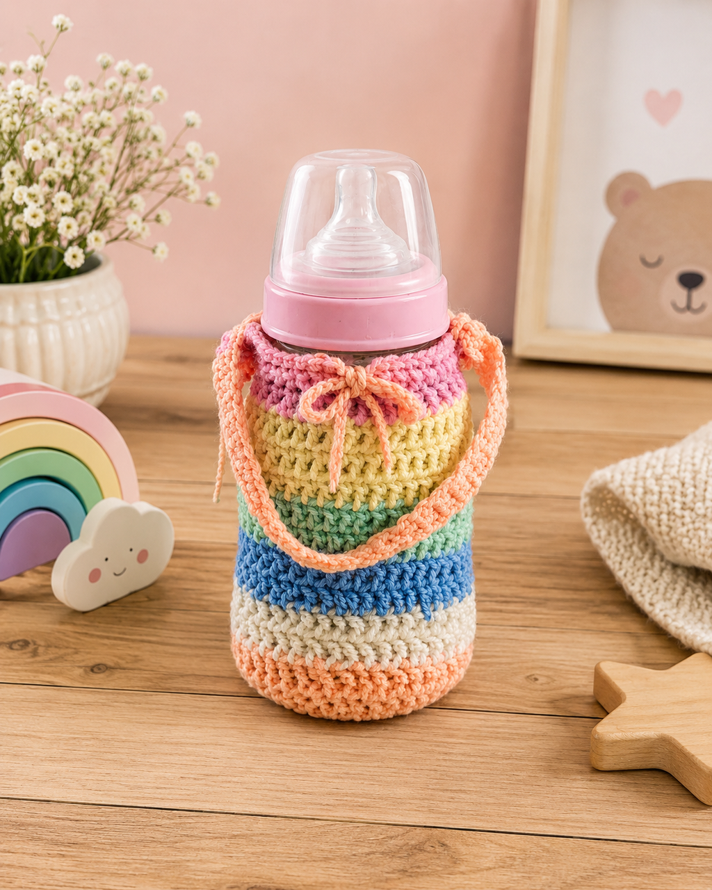 Handmade Crochet Baby Bottle Cover 🌈