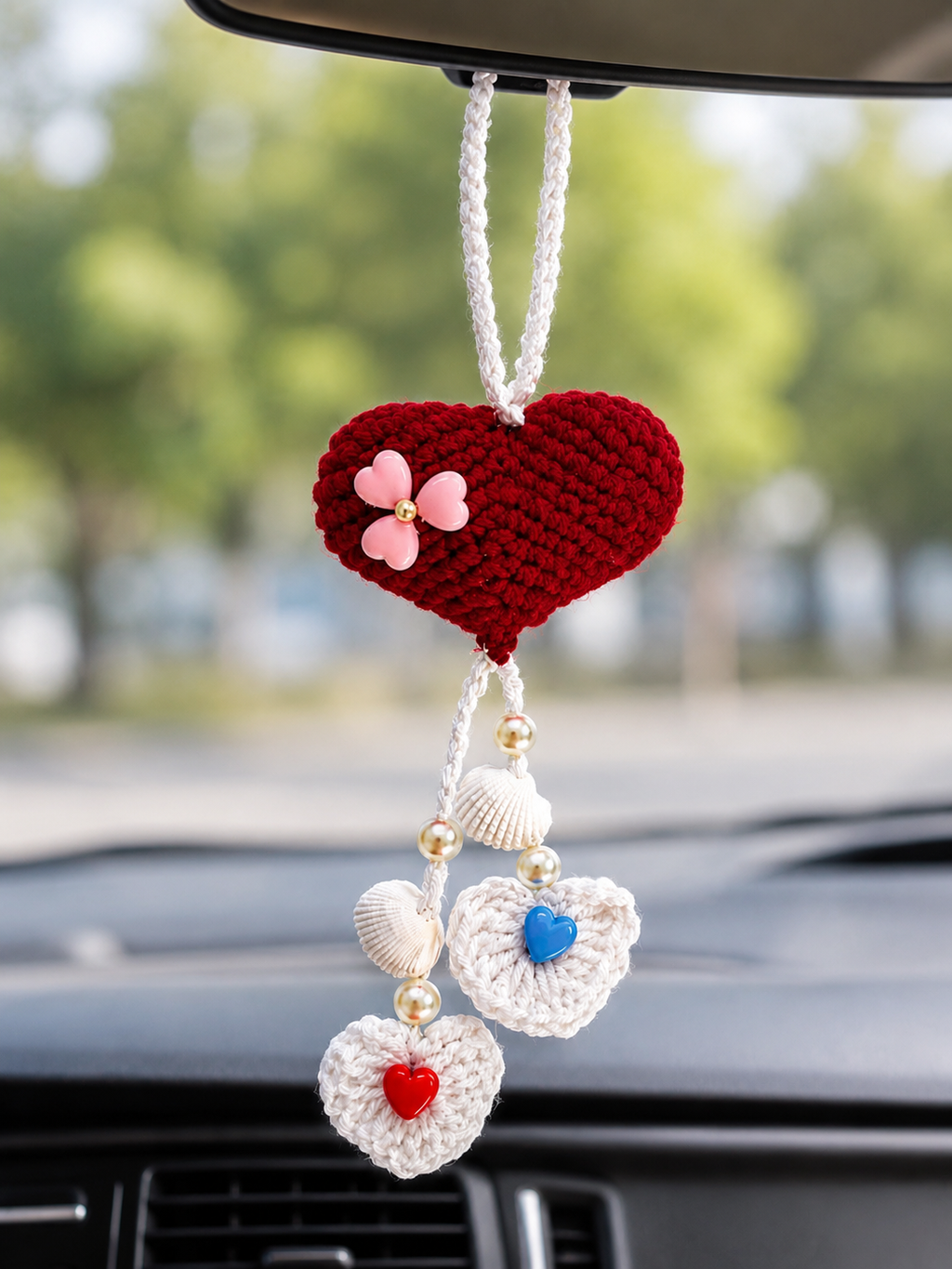 ❤️ Handmade Crochet Heart Car Hanging ❤️