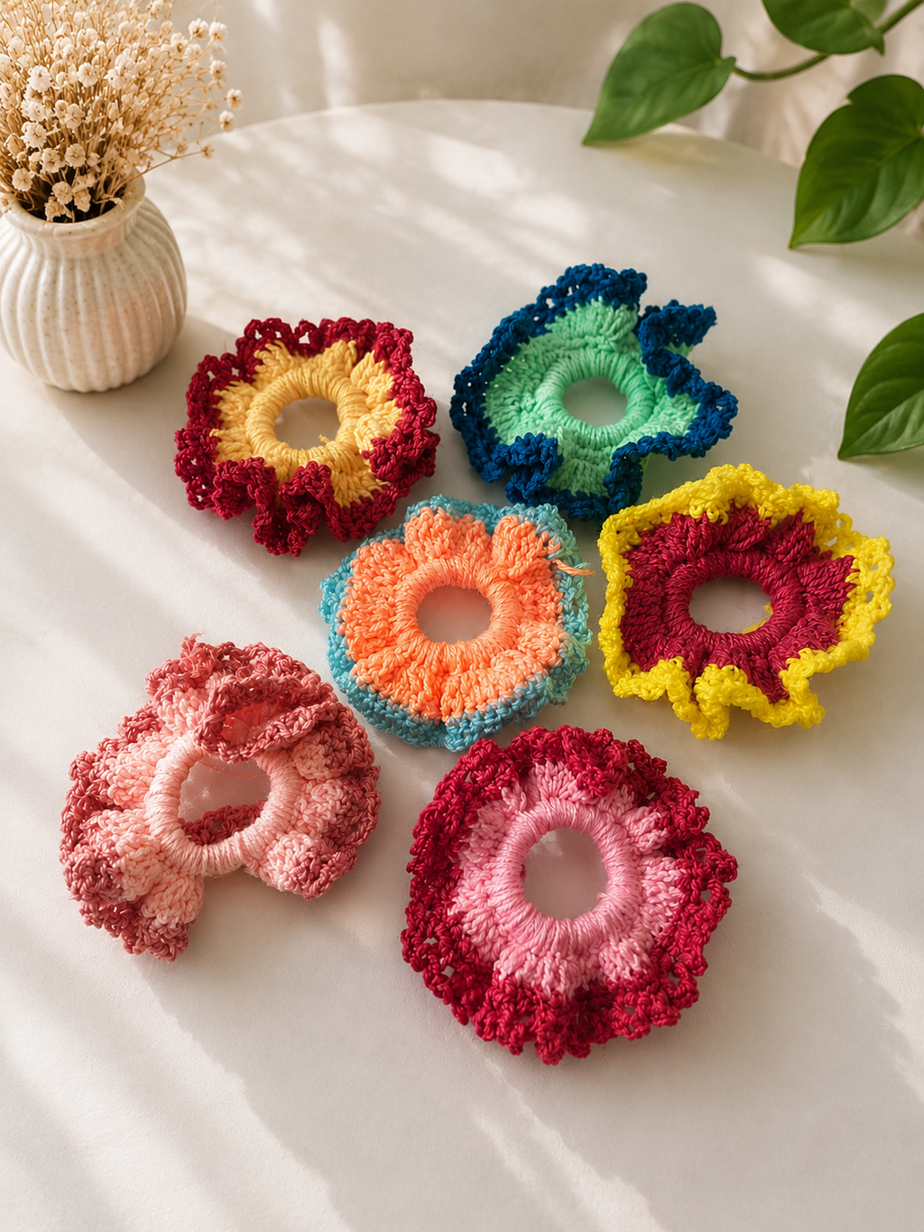 Handmade Crochet Floral Scrunchie