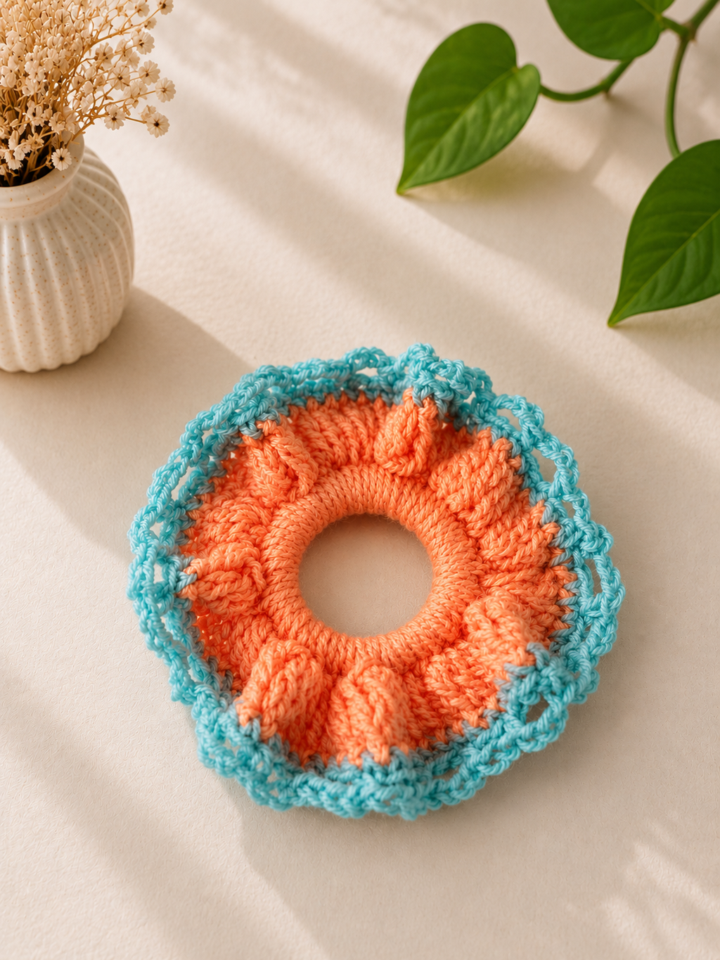 Handmade Crochet Floral Scrunchie