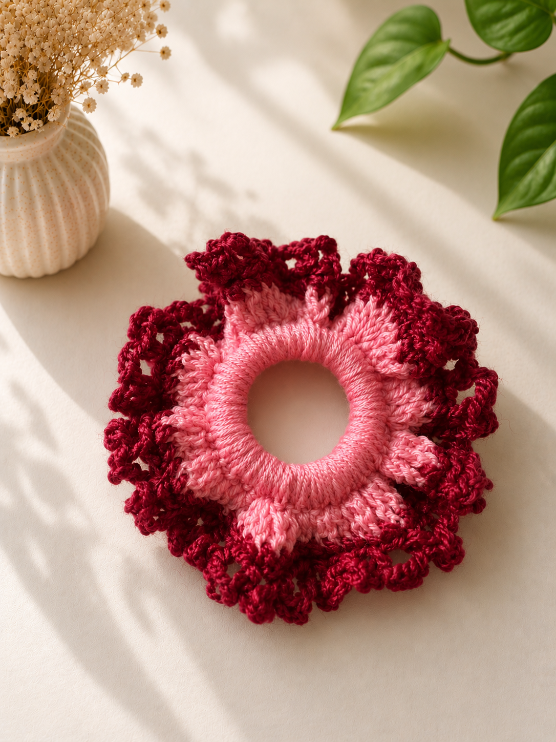 Handmade Crochet Floral Scrunchie