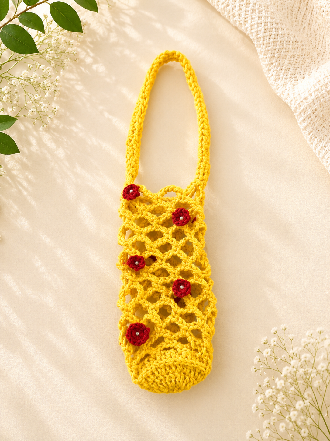 Handcrafted Crochet Bottle Holder – Bright Yellow
