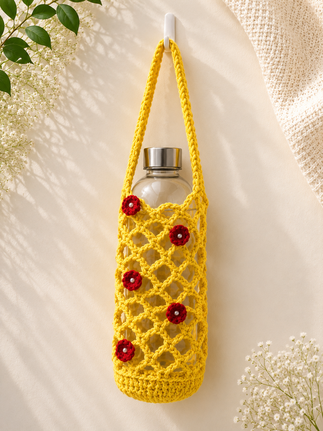 Handcrafted Crochet Bottle Holder – Bright Yellow