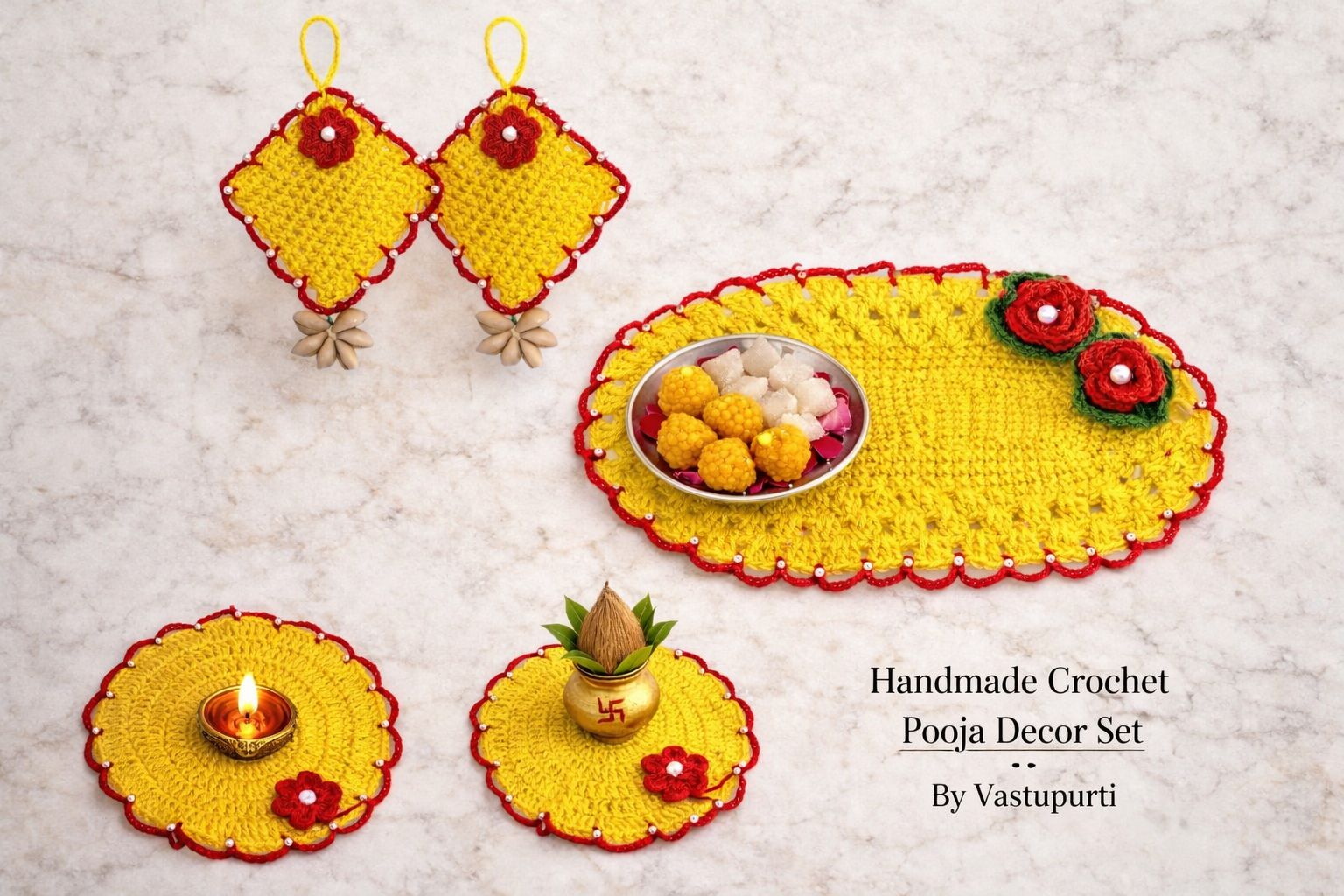 Handmade Crochet Pooja Decor Set. 🌼✨