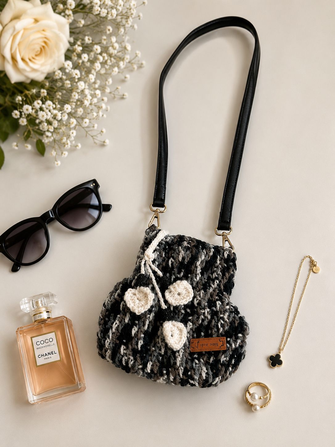 Handmade Crochet Sling Bag ✨🖤