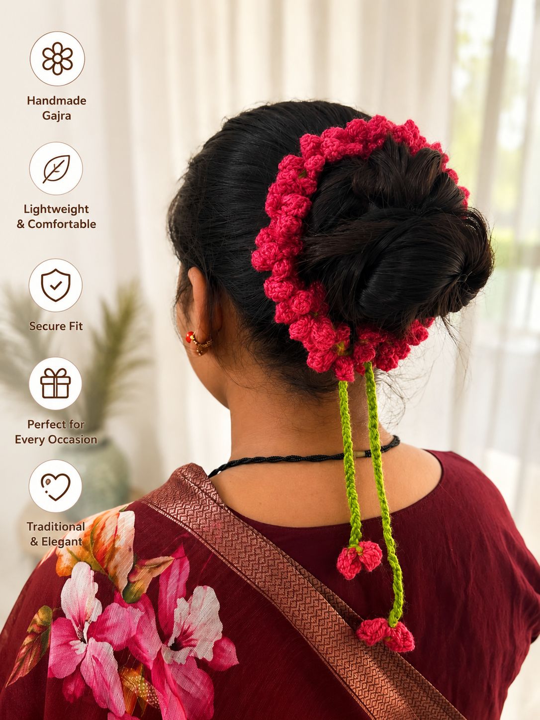 Beautiful handmade crochet floral hair accessory 🌸Gajra